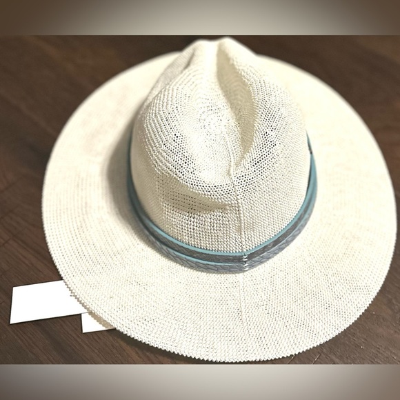 ‼️RARE‼️?VINCE CAMUTO??NWT?Double Buckle Straw Panama Hat in White/Turquoise main image 5